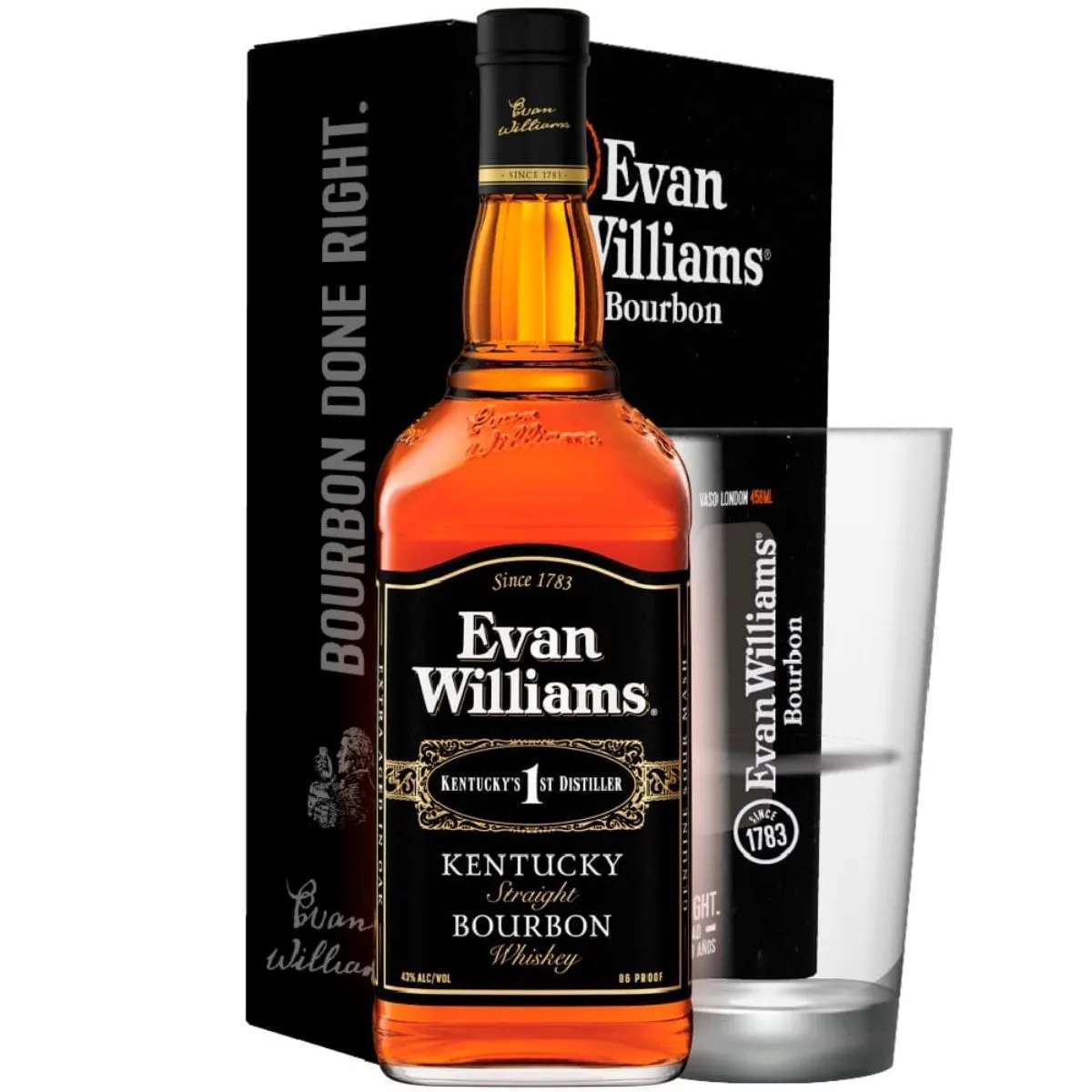 Pack Whiskey Evan Williams Black 1 Litro + Vaso