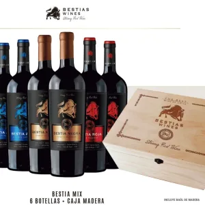 6 Vinos Bestias Collection Baul Madera Merlot
