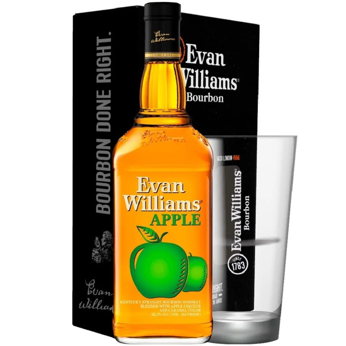 Pack Whiskey Evan Williams Apple 1 Litro + Vaso