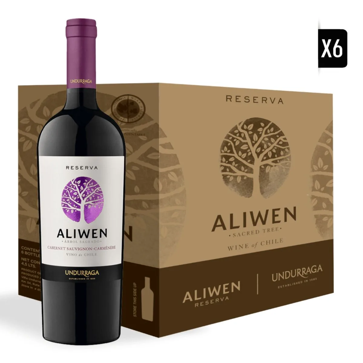 6x Vino Aliwen Reserva Cabernet Sauvignon-Carmenere 750cc