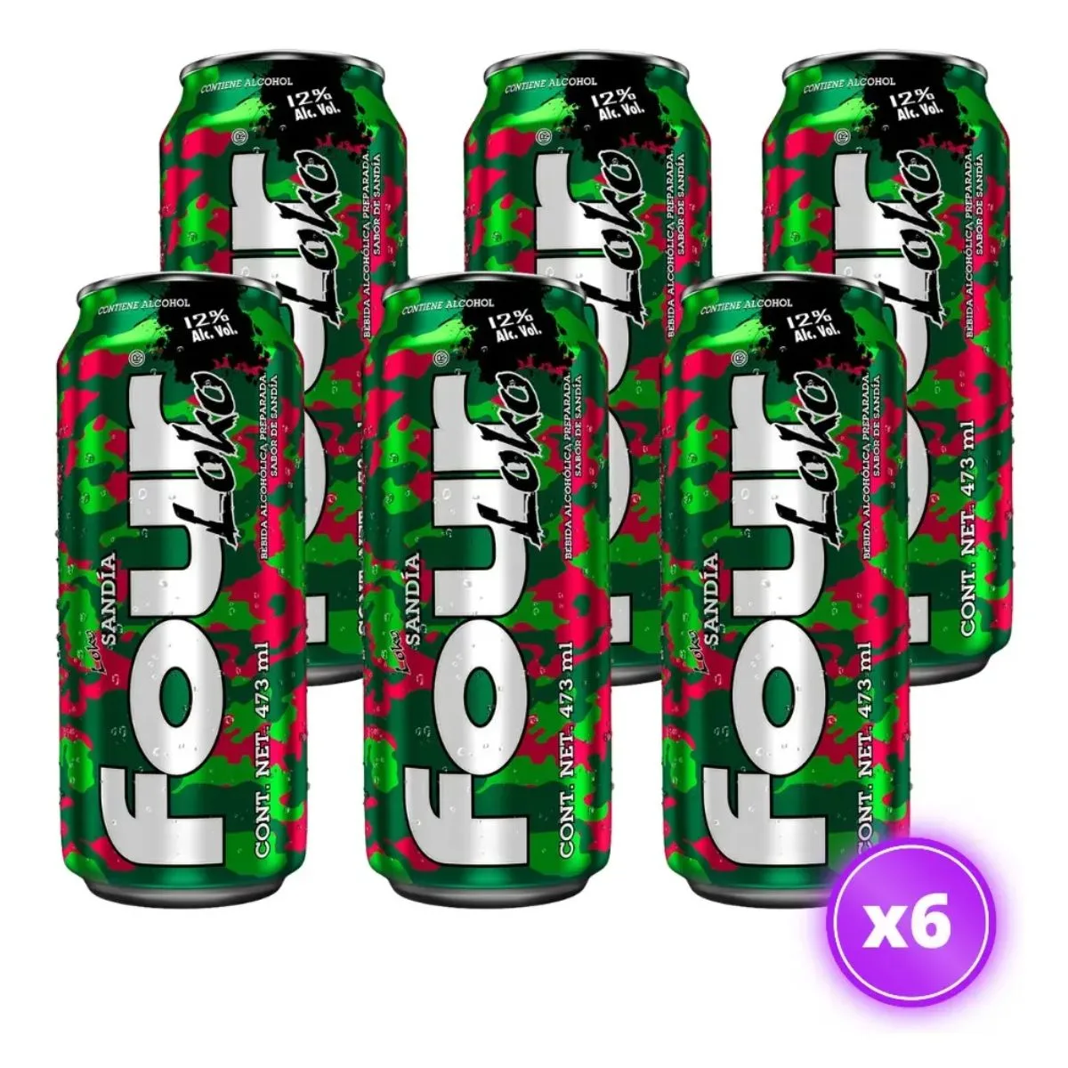 6x Bebida Ready To Drink Four Loko Sandía 12° 473cc