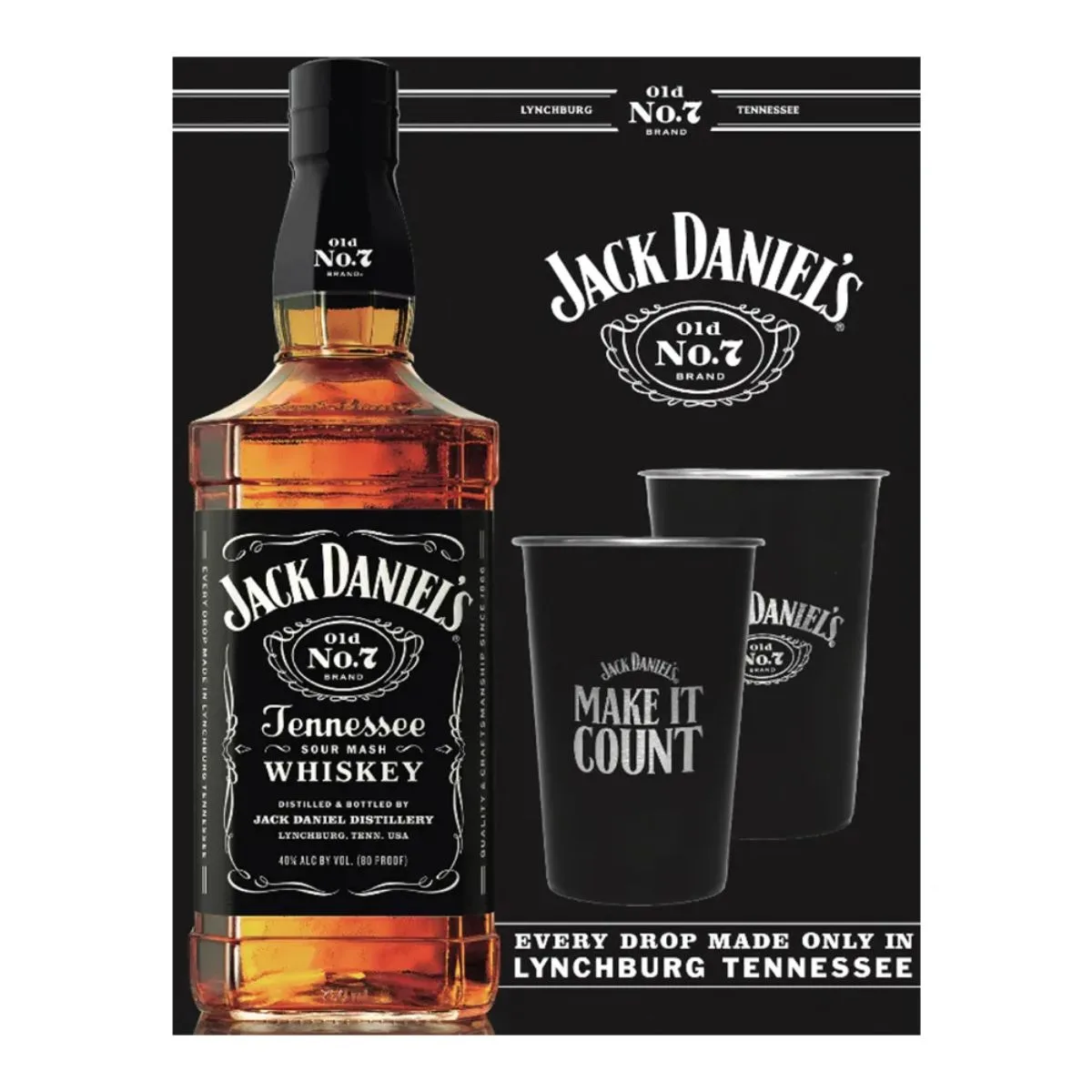 Pack Jack Daniel's N7 750cc + 2 Vasos Metálico Negros
